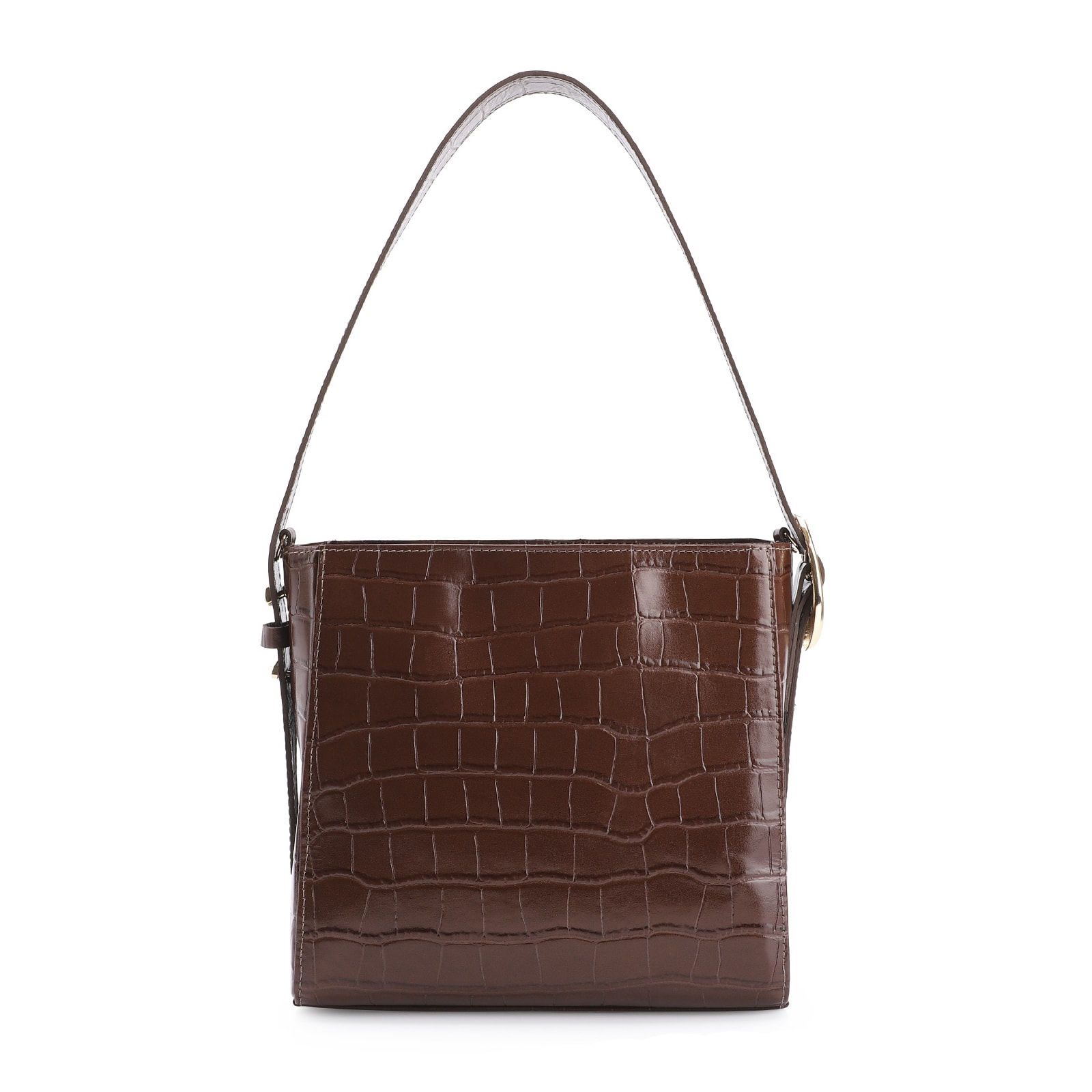 Bolsa De Ombro Fivela Couro Croco Marrom