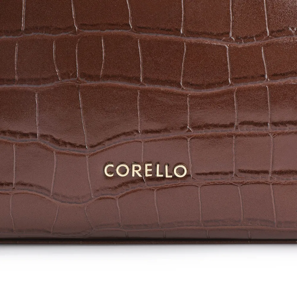 Bolsa De Ombro Fivela Couro Croco Marrom - imagem 7