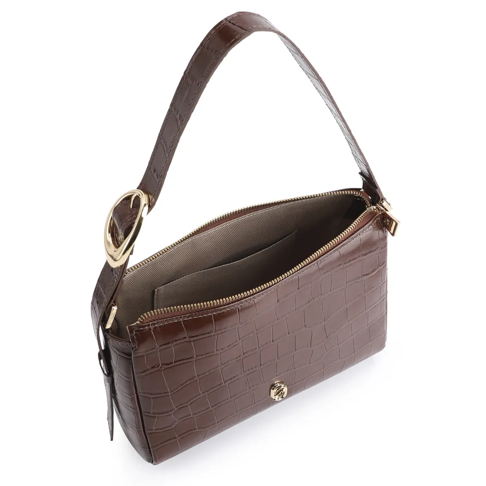 Bolsa De Ombro Fivela Couro Croco Marrom - imagem 4