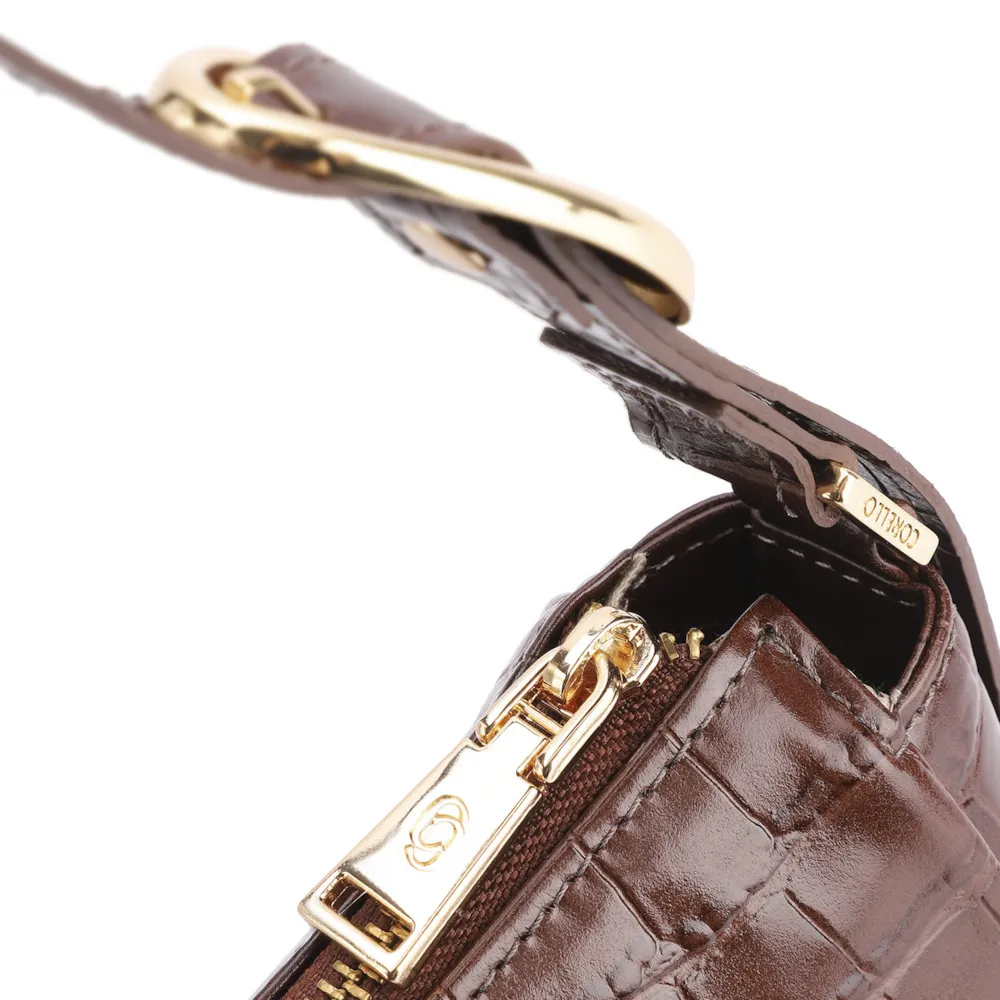 Bolsa De Ombro Fivela Couro Croco Marrom - imagem 5