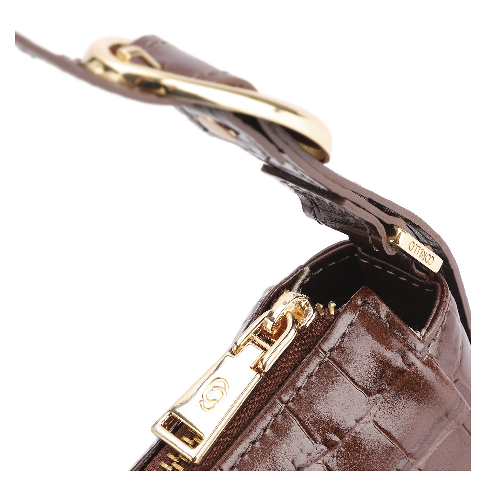 Bolsa De Ombro Fivela Couro Croco Marrom