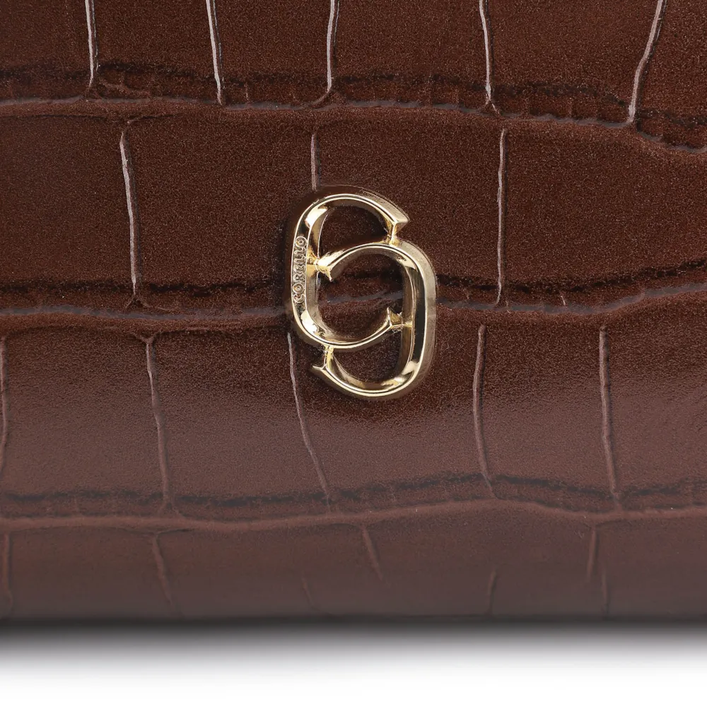 Bolsa De Ombro Fivela Couro Croco Marrom - imagem 6