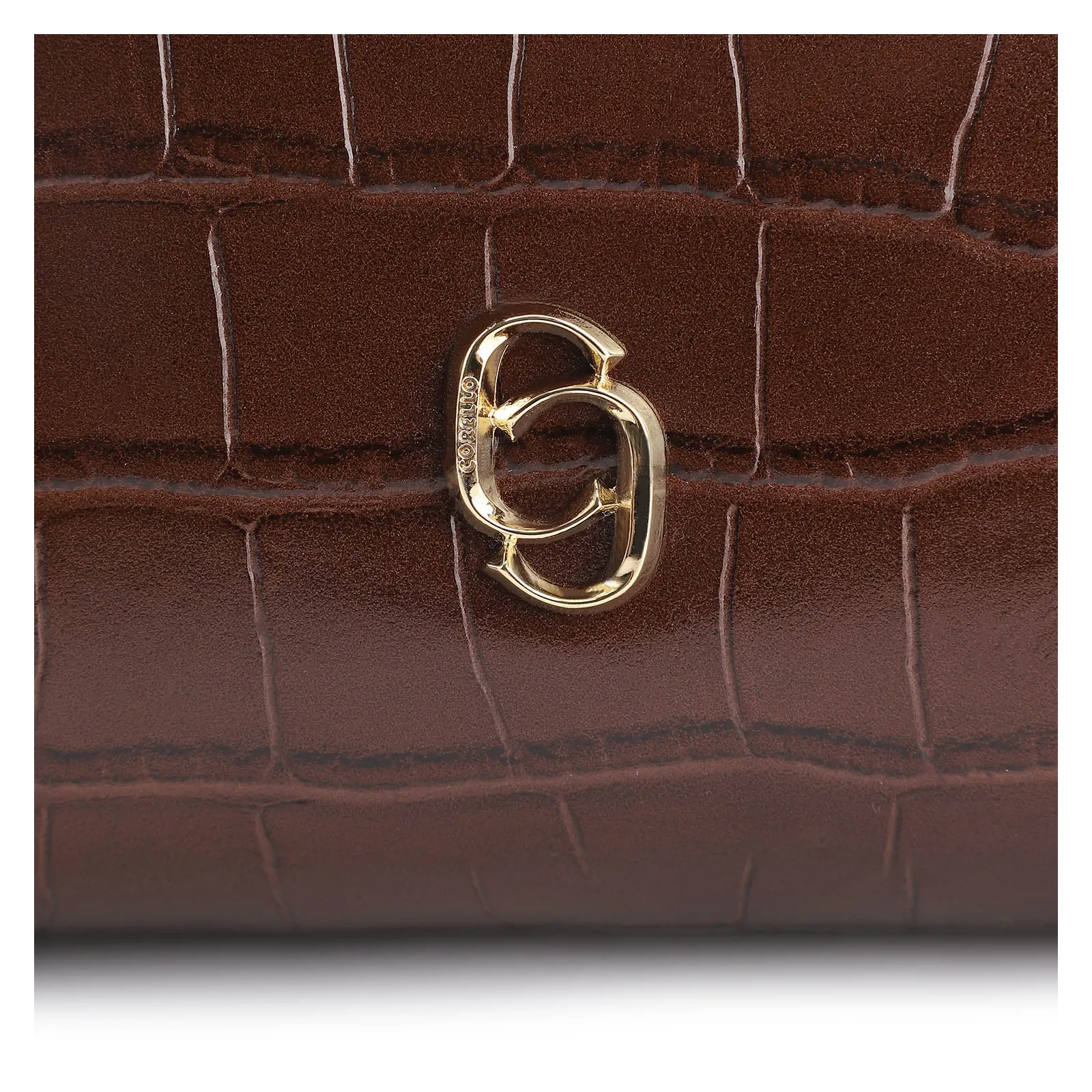 Bolsa De Ombro Fivela Couro Croco Marrom