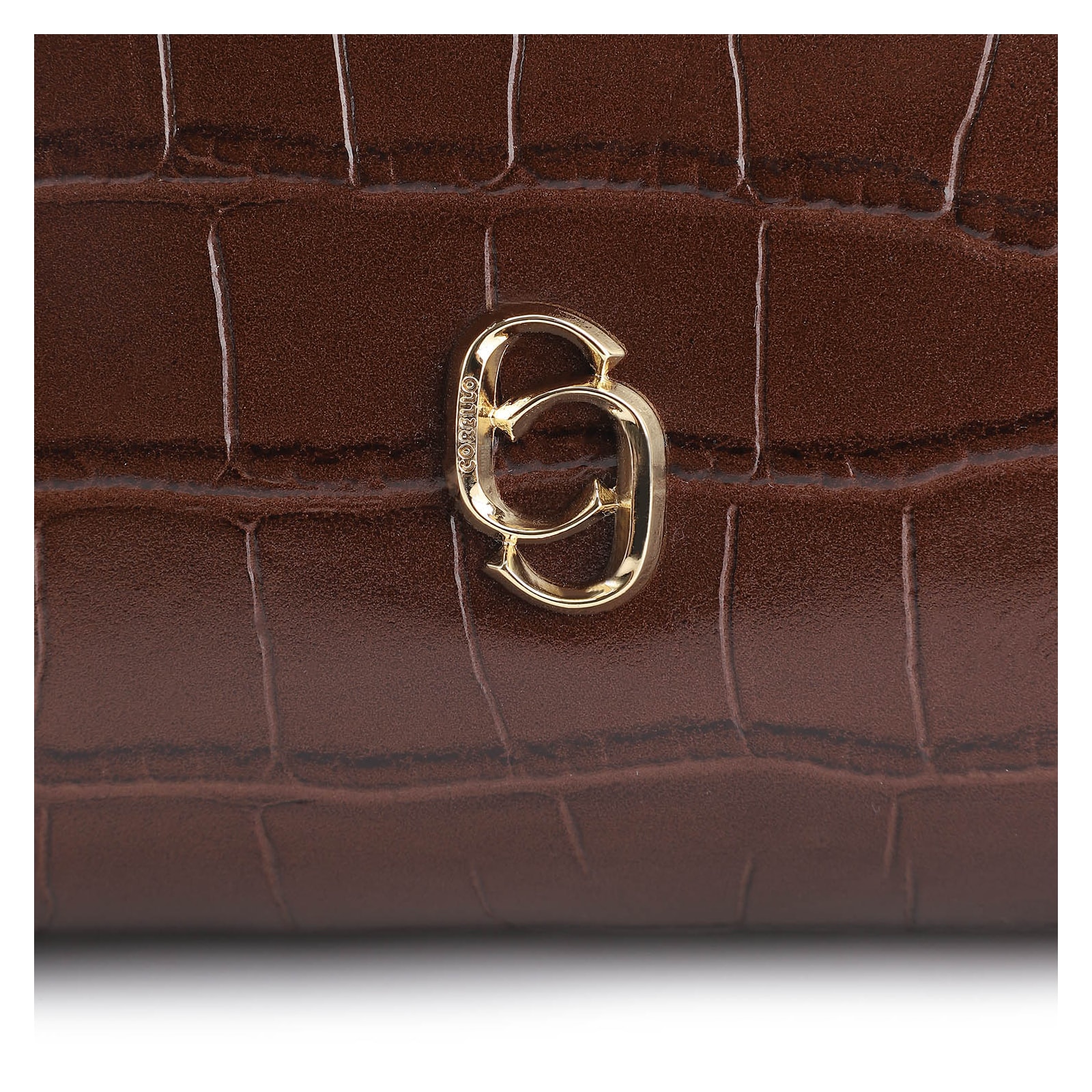 Bolsa De Ombro Fivela Couro Croco Marrom
