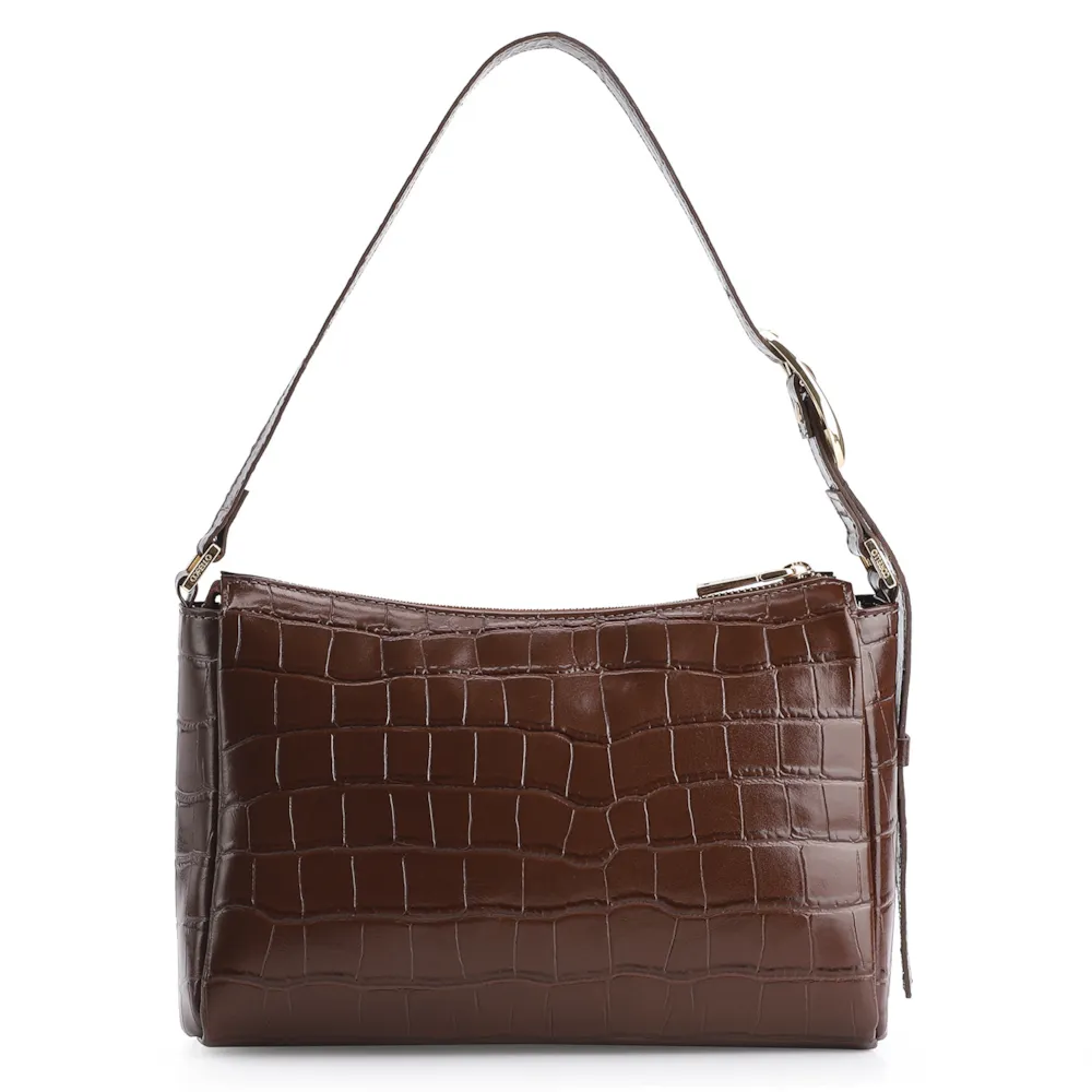Bolsa De Ombro Fivela Couro Croco Marrom - imagem 3