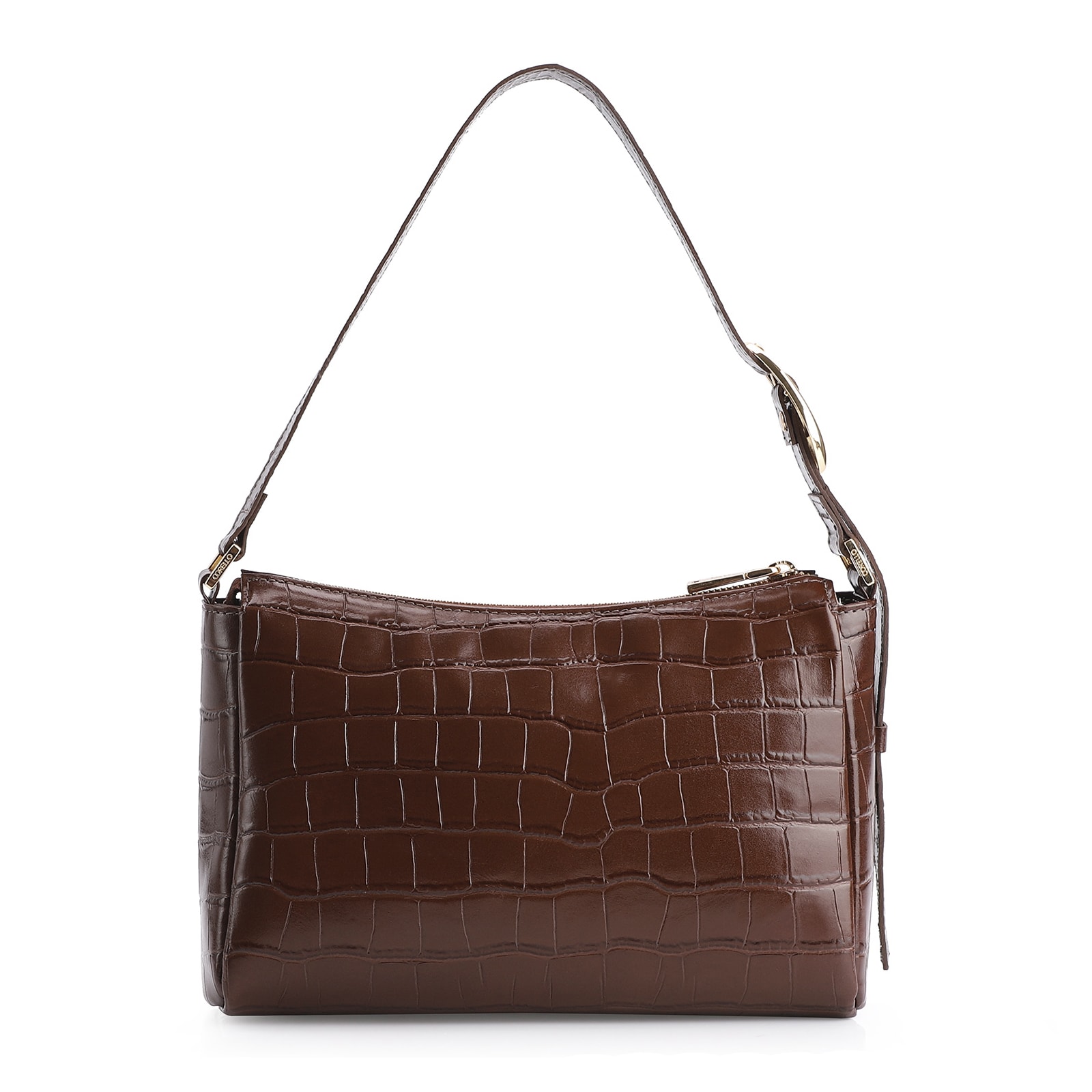 Bolsa De Ombro Fivela Couro Croco Marrom