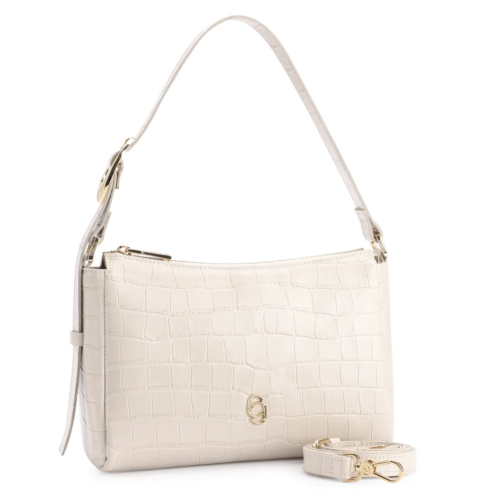 Bolsa De Ombro Fivela Couro Croco Off White - imagem 3
