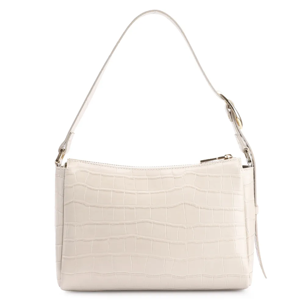 Bolsa De Ombro Fivela Couro Croco Off White - imagem 4