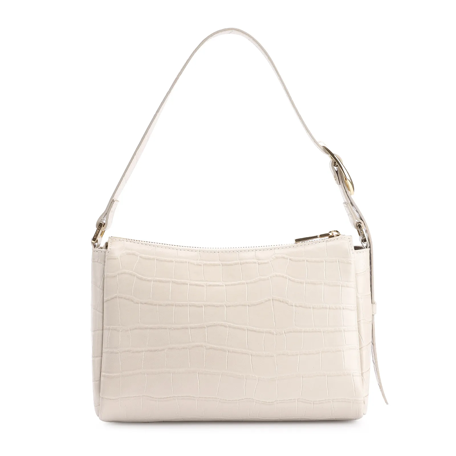 Bolsa De Ombro Fivela Couro Croco Off White