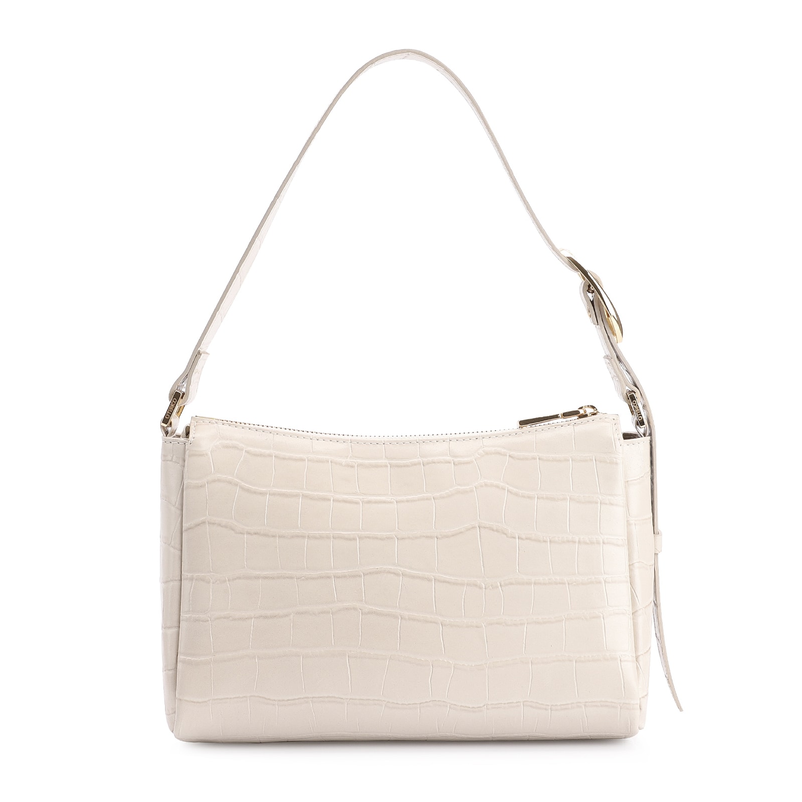 Bolsa De Ombro Fivela Couro Croco Off White