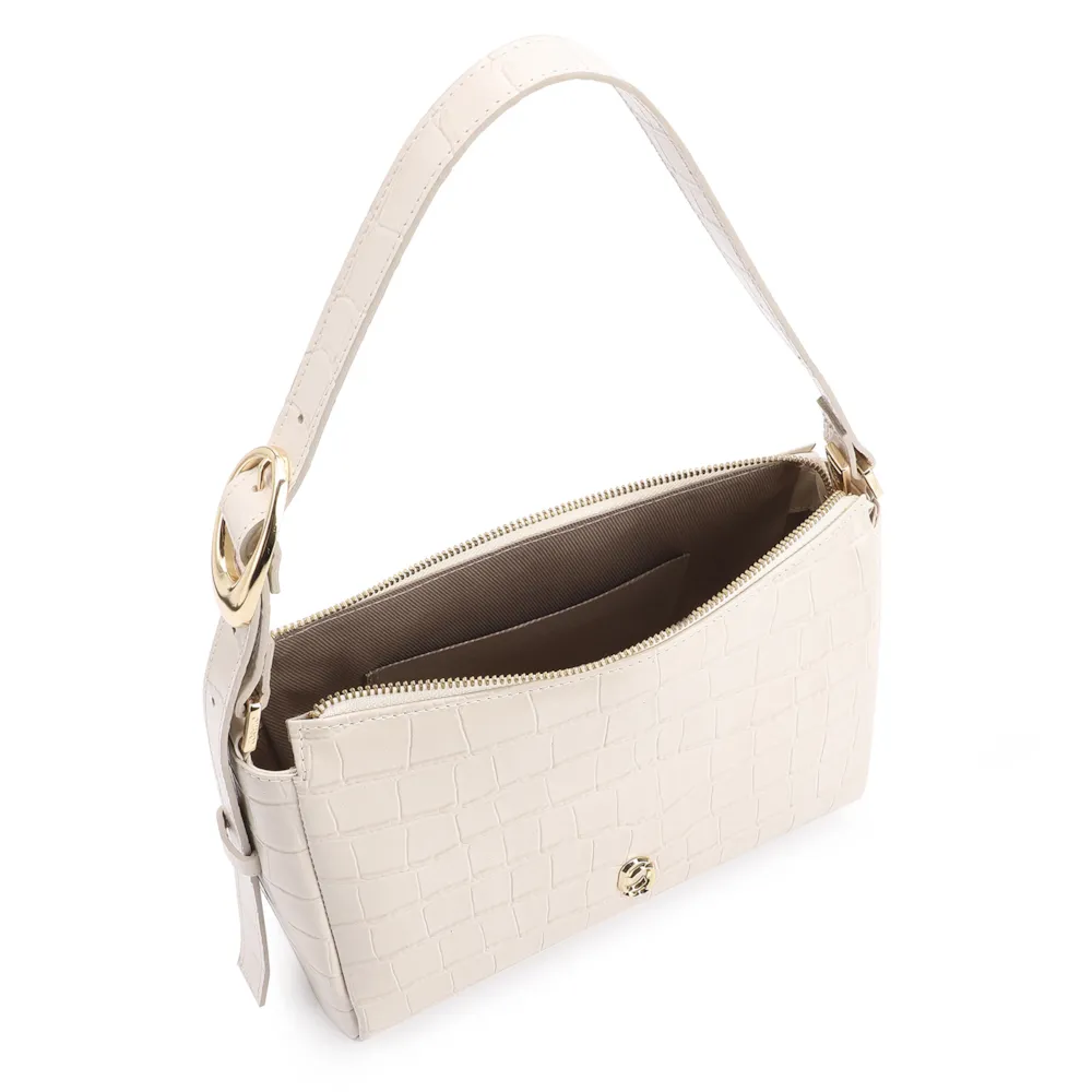 Bolsa De Ombro Fivela Couro Croco Off White - imagem 5
