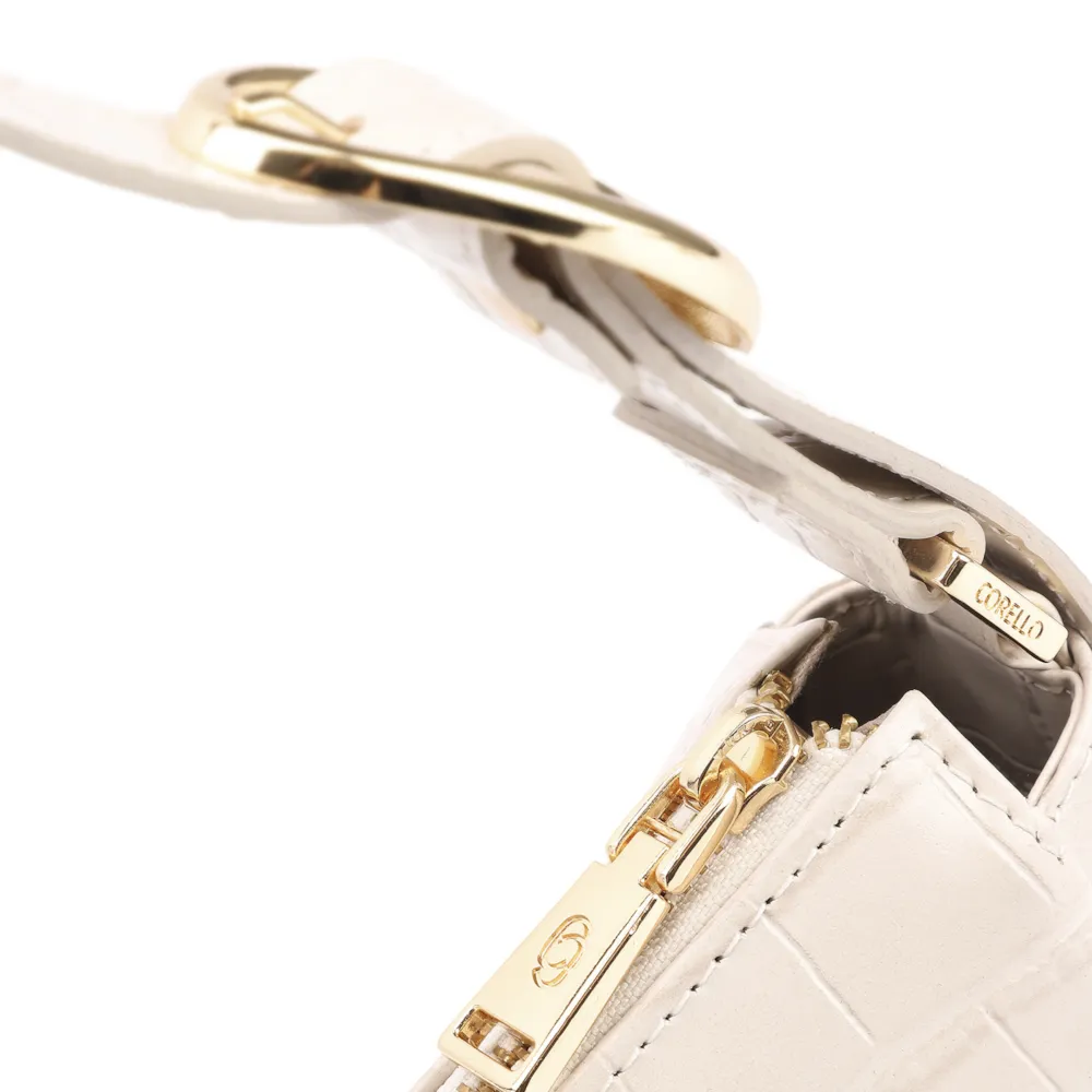 Bolsa De Ombro Fivela Couro Croco Off White - imagem 6