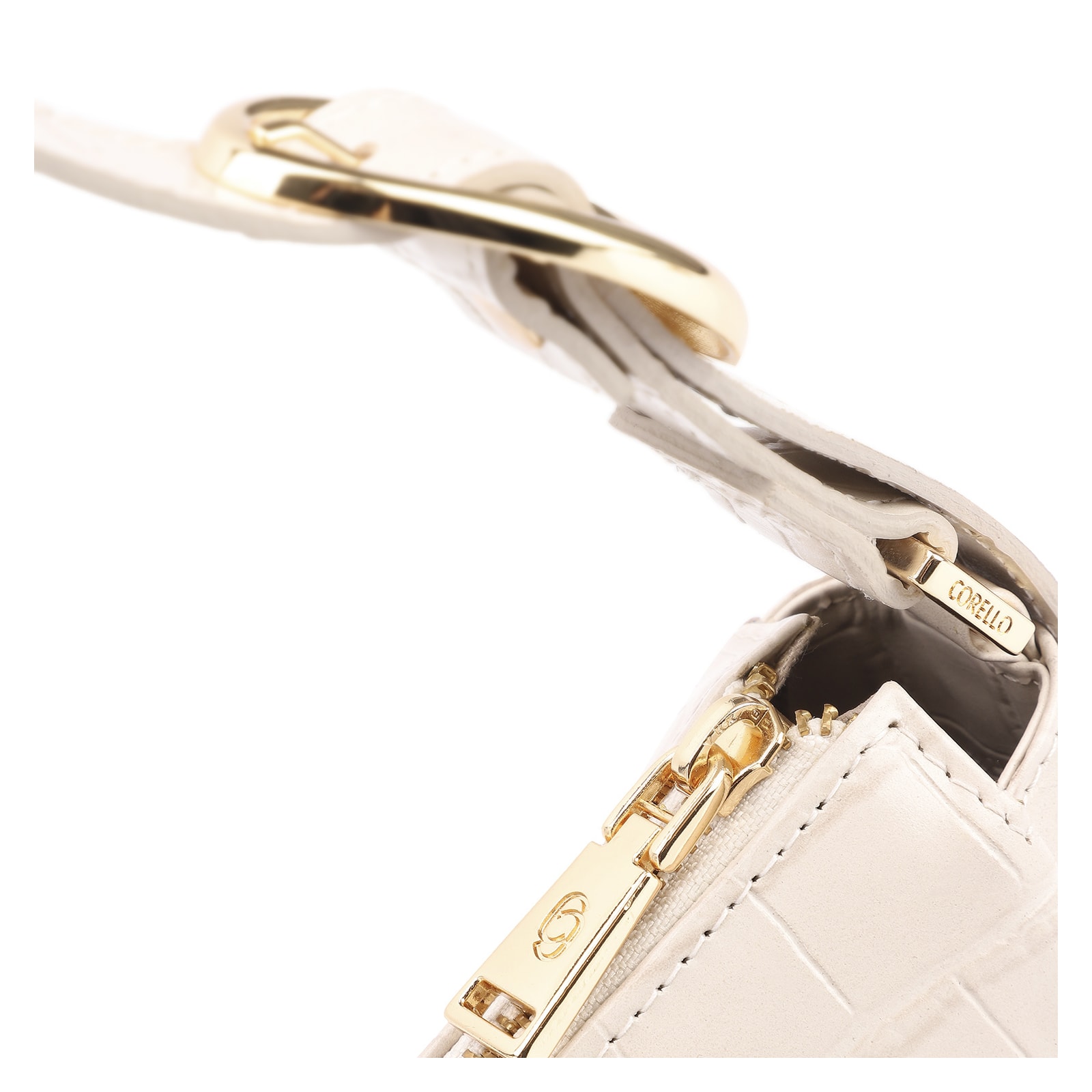 Bolsa De Ombro Fivela Couro Croco Off White