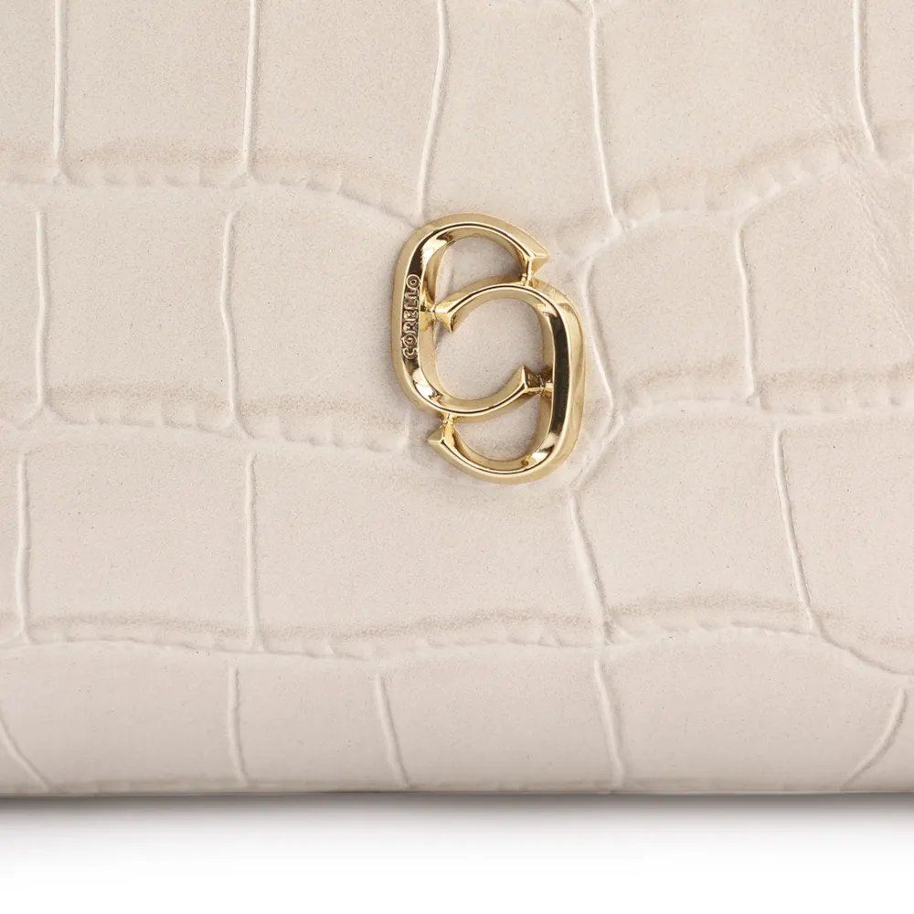 Bolsa De Ombro Fivela Couro Croco Off White - imagem 7