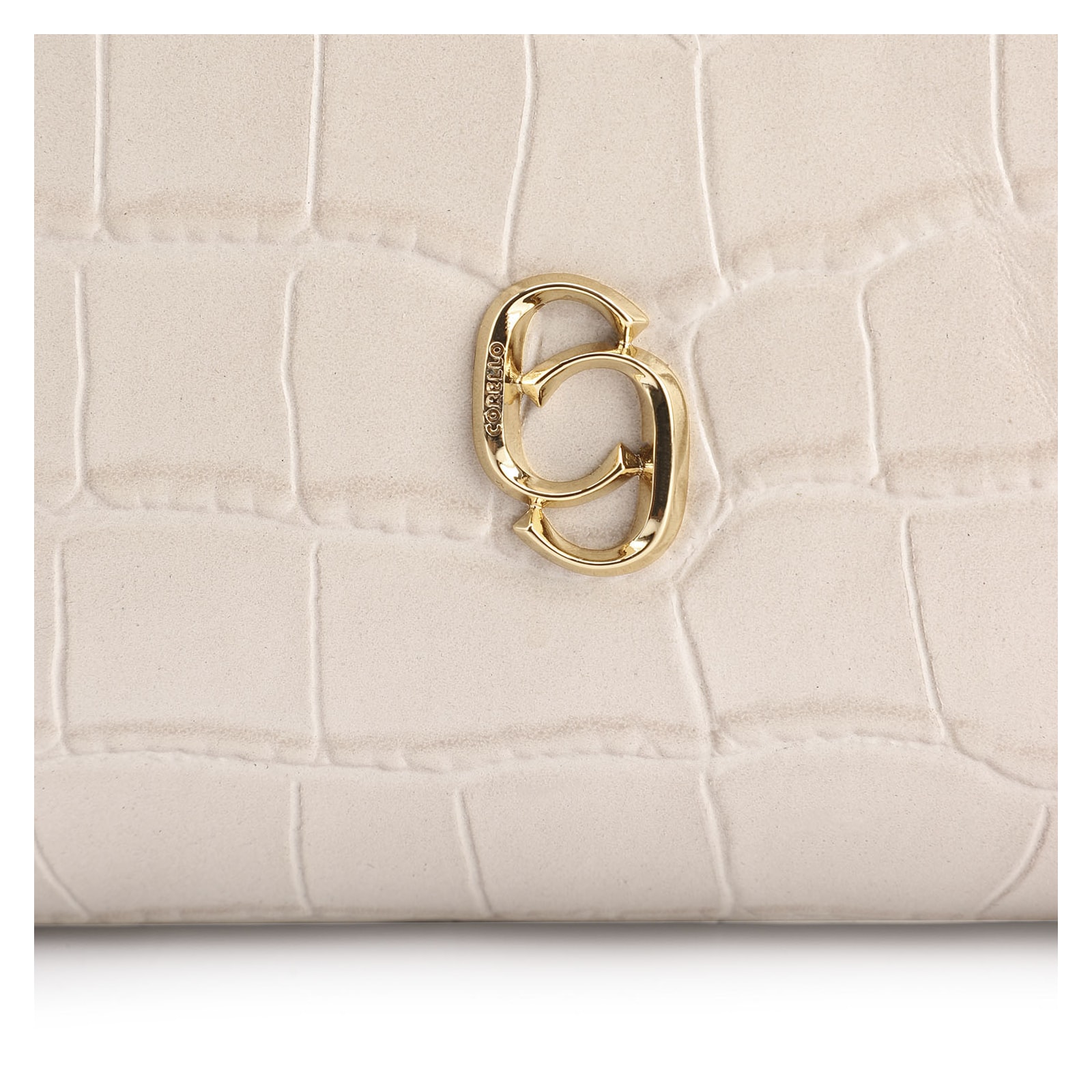 Bolsa De Ombro Fivela Couro Croco Off White