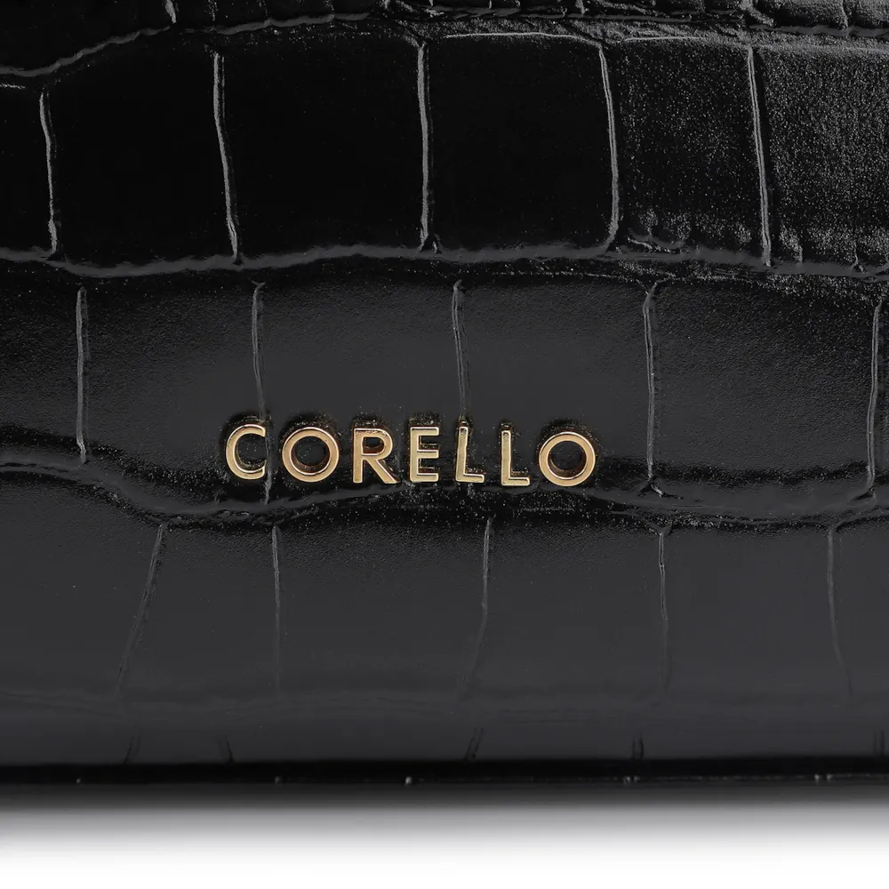Bolsa De Ombro Fivela Couro Croco Preto - imagem 6