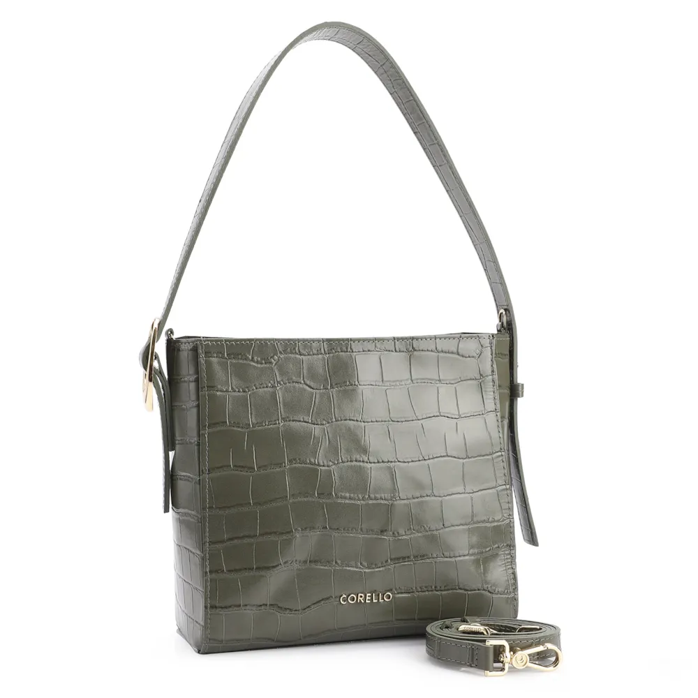 Bolsa De Ombro Fivela Couro Croco Verde - imagem 3