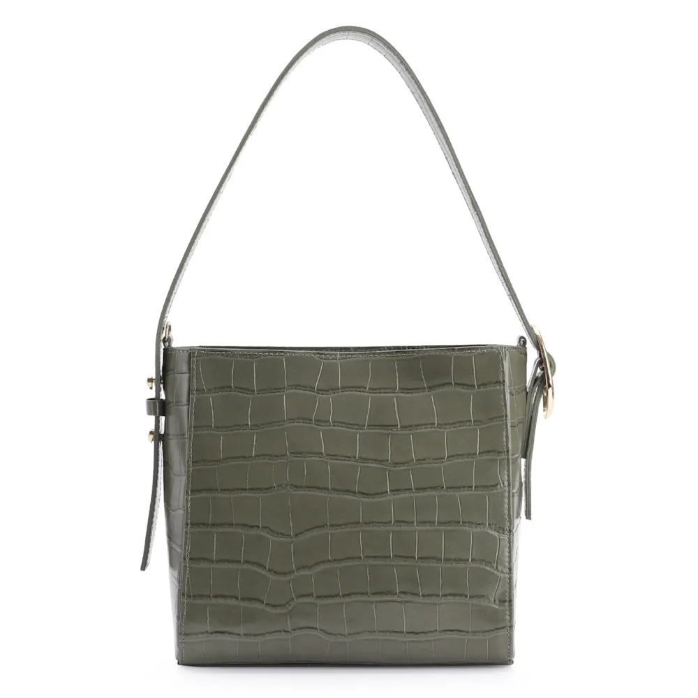 Bolsa De Ombro Fivela Couro Croco Verde - imagem 4