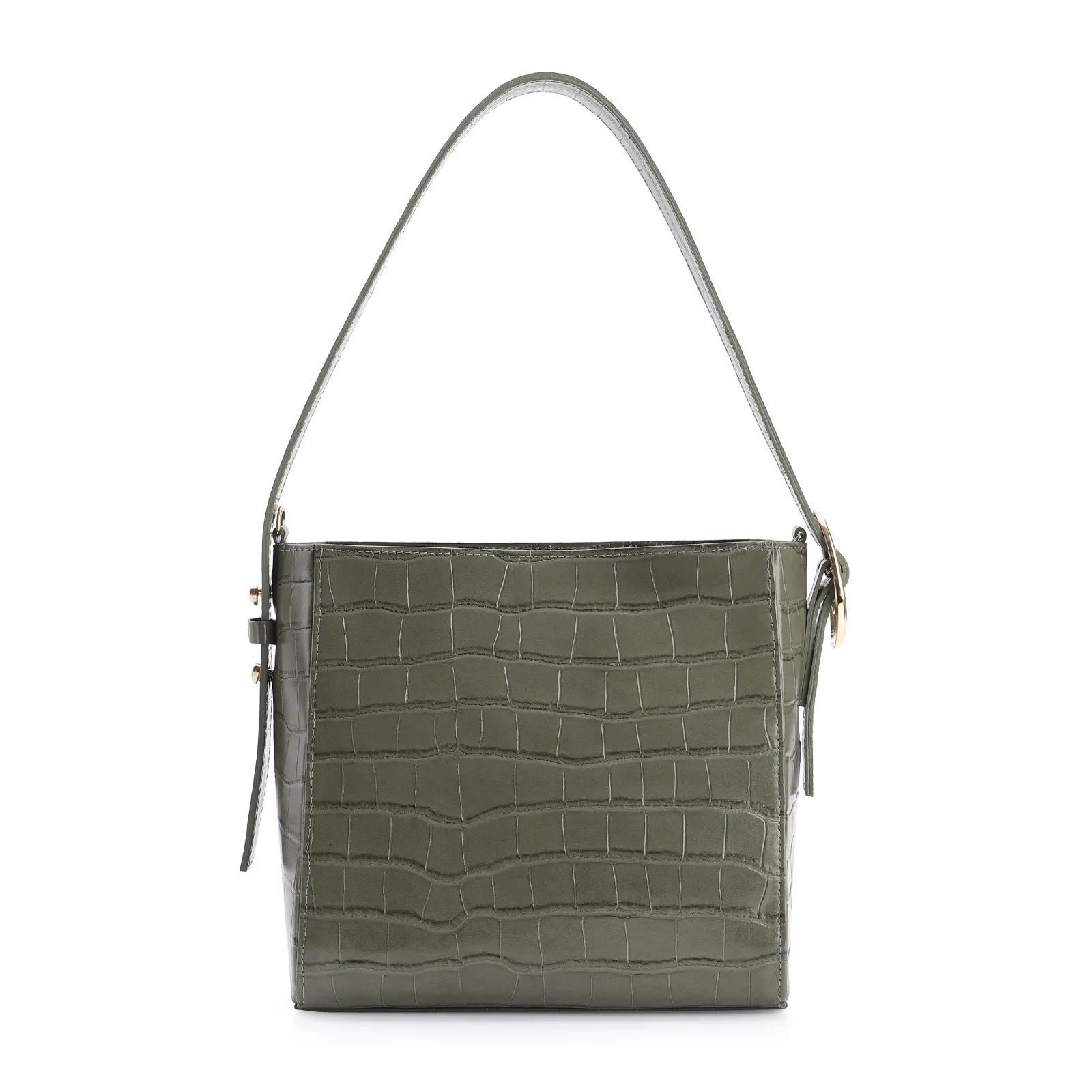 Bolsa De Ombro Fivela Couro Croco Verde