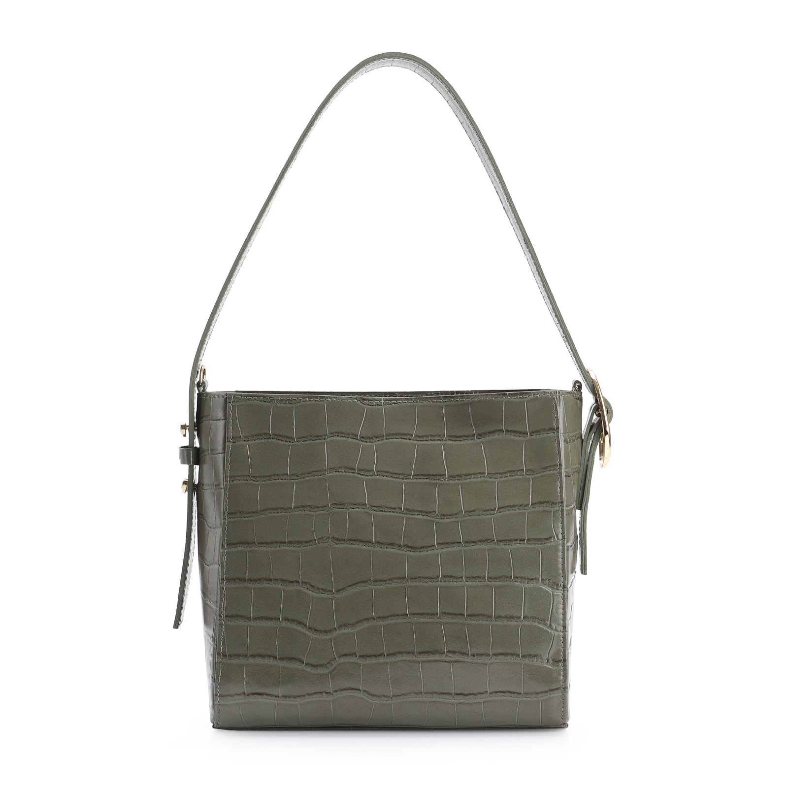 Bolsa De Ombro Fivela Couro Croco Verde