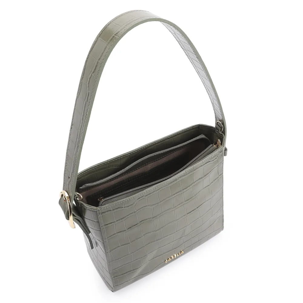 Bolsa De Ombro Fivela Couro Croco Verde - imagem 5
