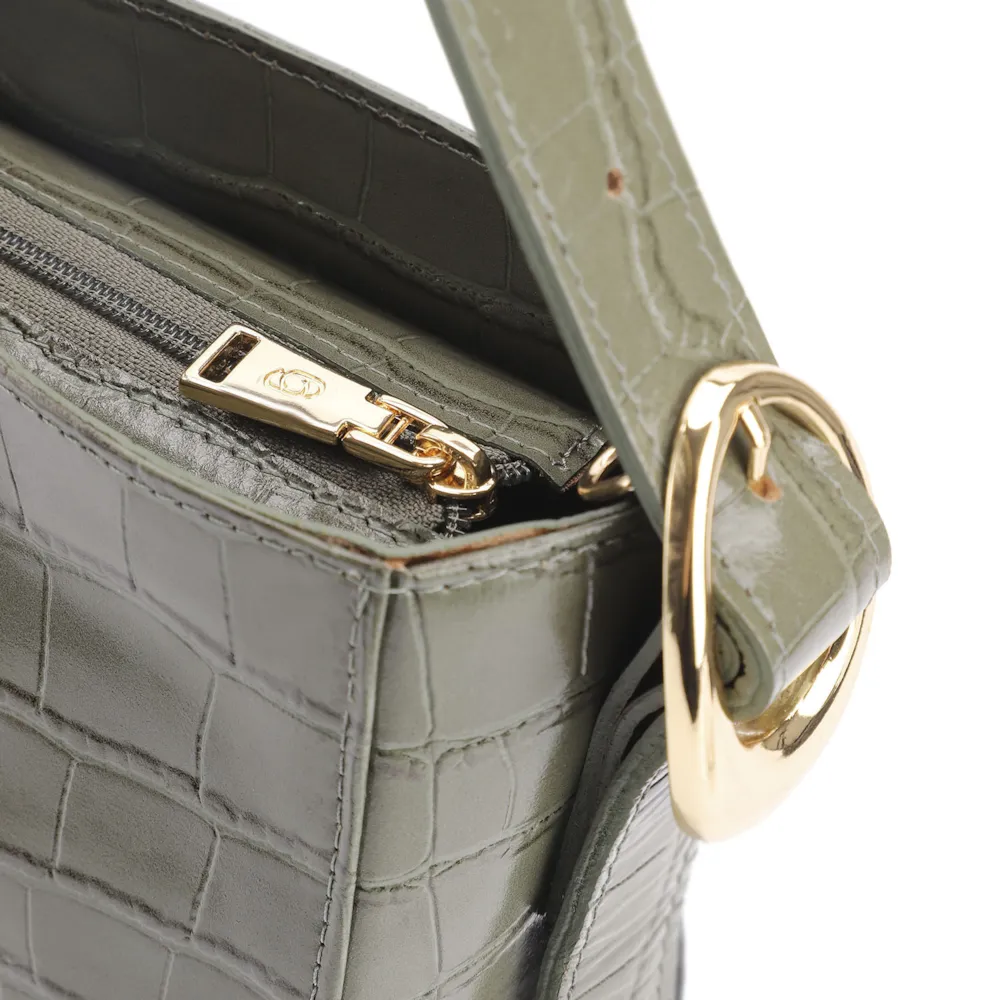 Bolsa De Ombro Fivela Couro Croco Verde - imagem 6