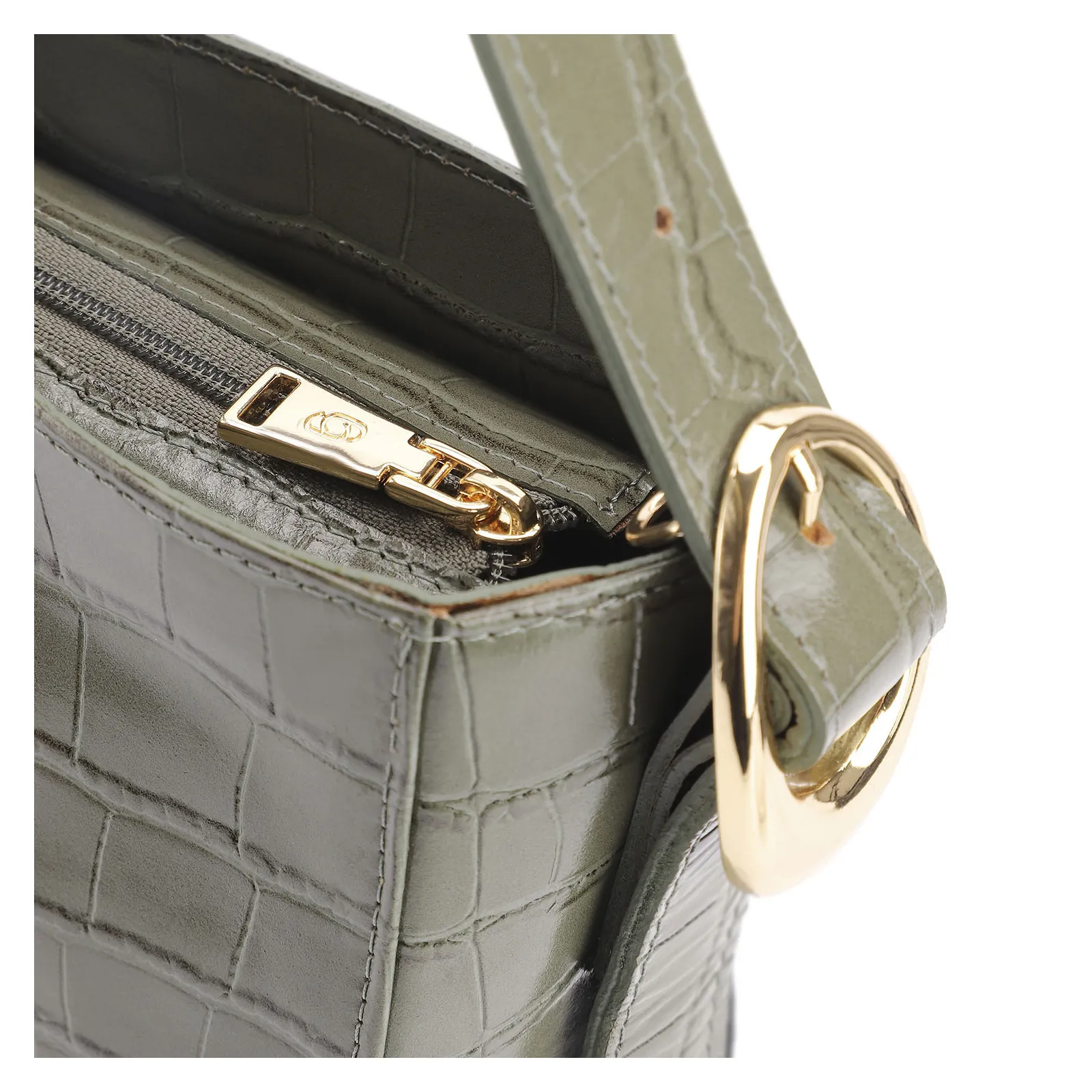 Bolsa De Ombro Fivela Couro Croco Verde