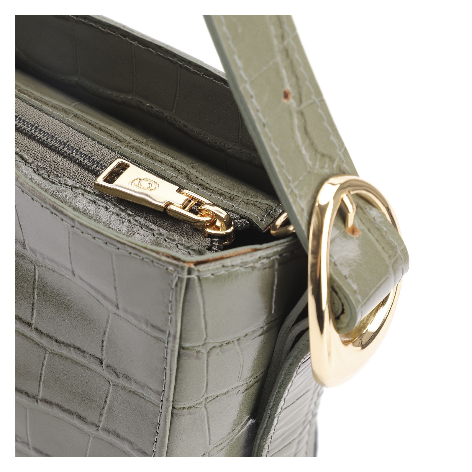 Bolsa De Ombro Fivela Couro Croco Verde