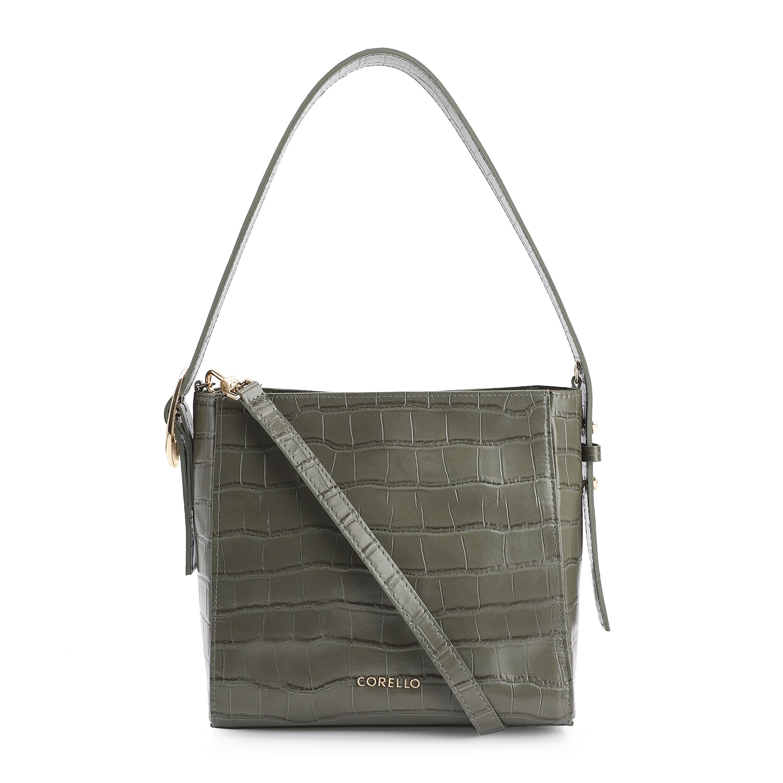 Bolsa De Ombro Fivela Couro Croco Verde