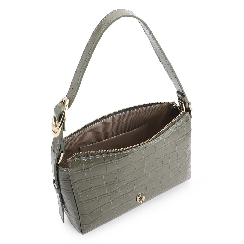 Bolsa De Ombro Fivela Couro Croco Verde - imagem 4
