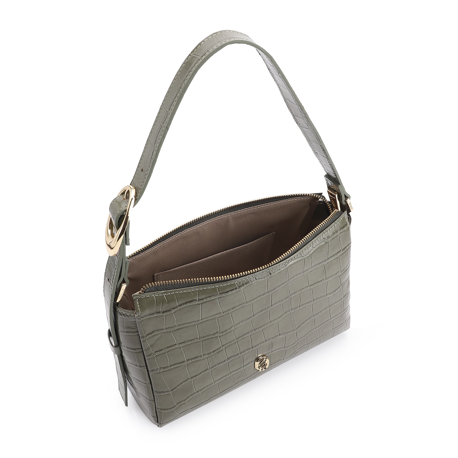 Bolsa De Ombro Fivela Couro Croco Verde