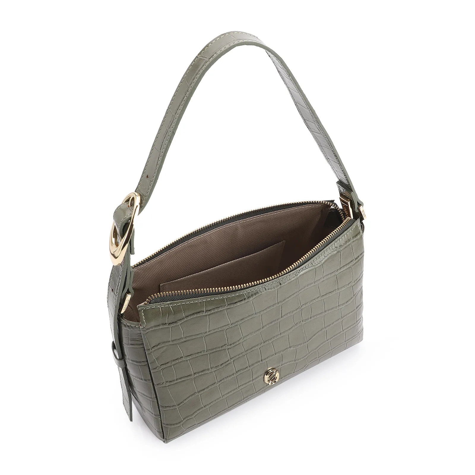 Bolsa De Ombro Fivela Couro Croco Verde