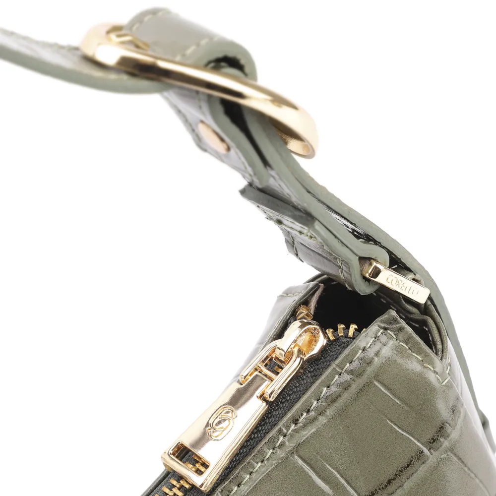 Bolsa De Ombro Fivela Couro Croco Verde - imagem 5