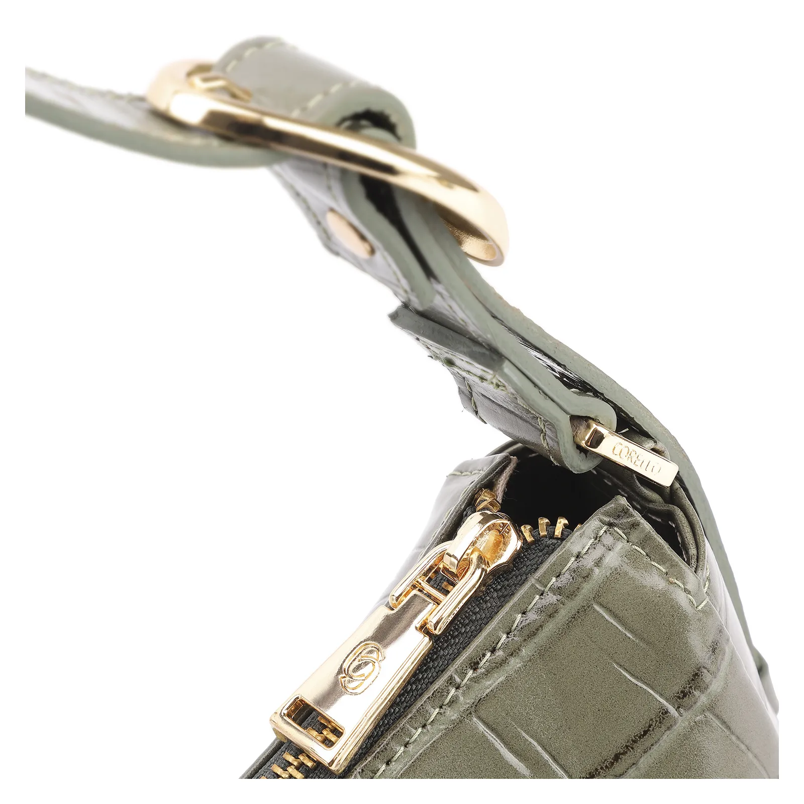 Bolsa De Ombro Fivela Couro Croco Verde