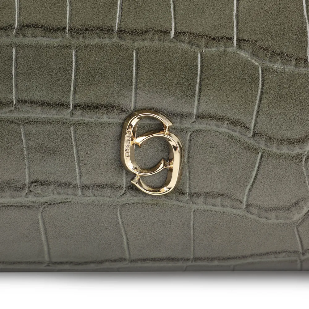 Bolsa De Ombro Fivela Couro Croco Verde - imagem 6
