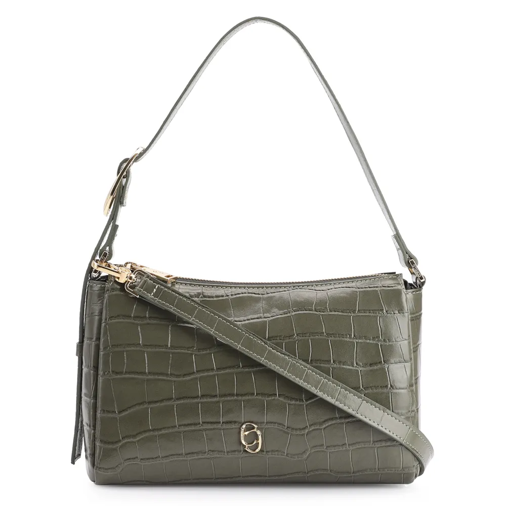 Bolsa De Ombro Fivela Couro Croco Verde