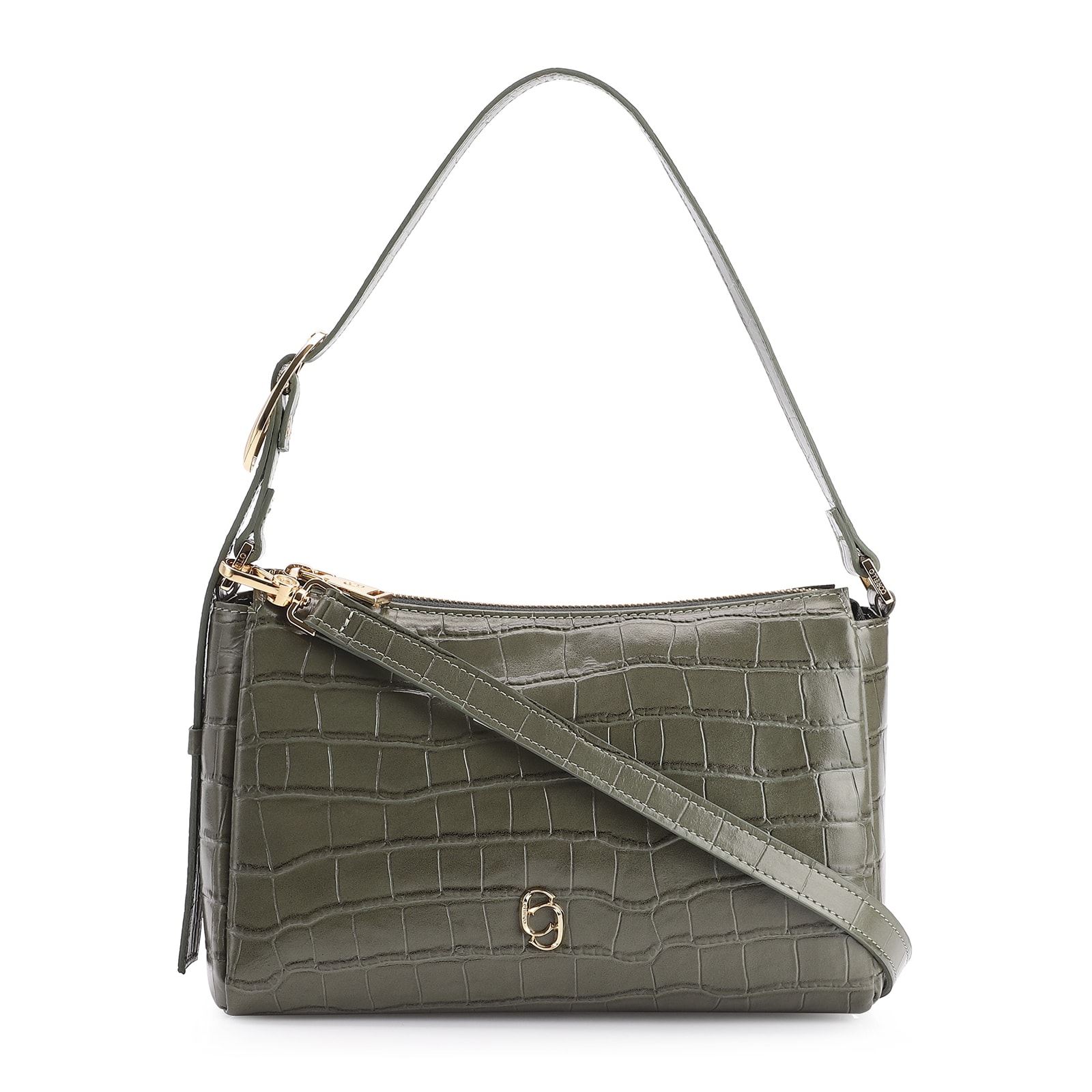 Bolsa De Ombro Fivela Couro Croco Verde