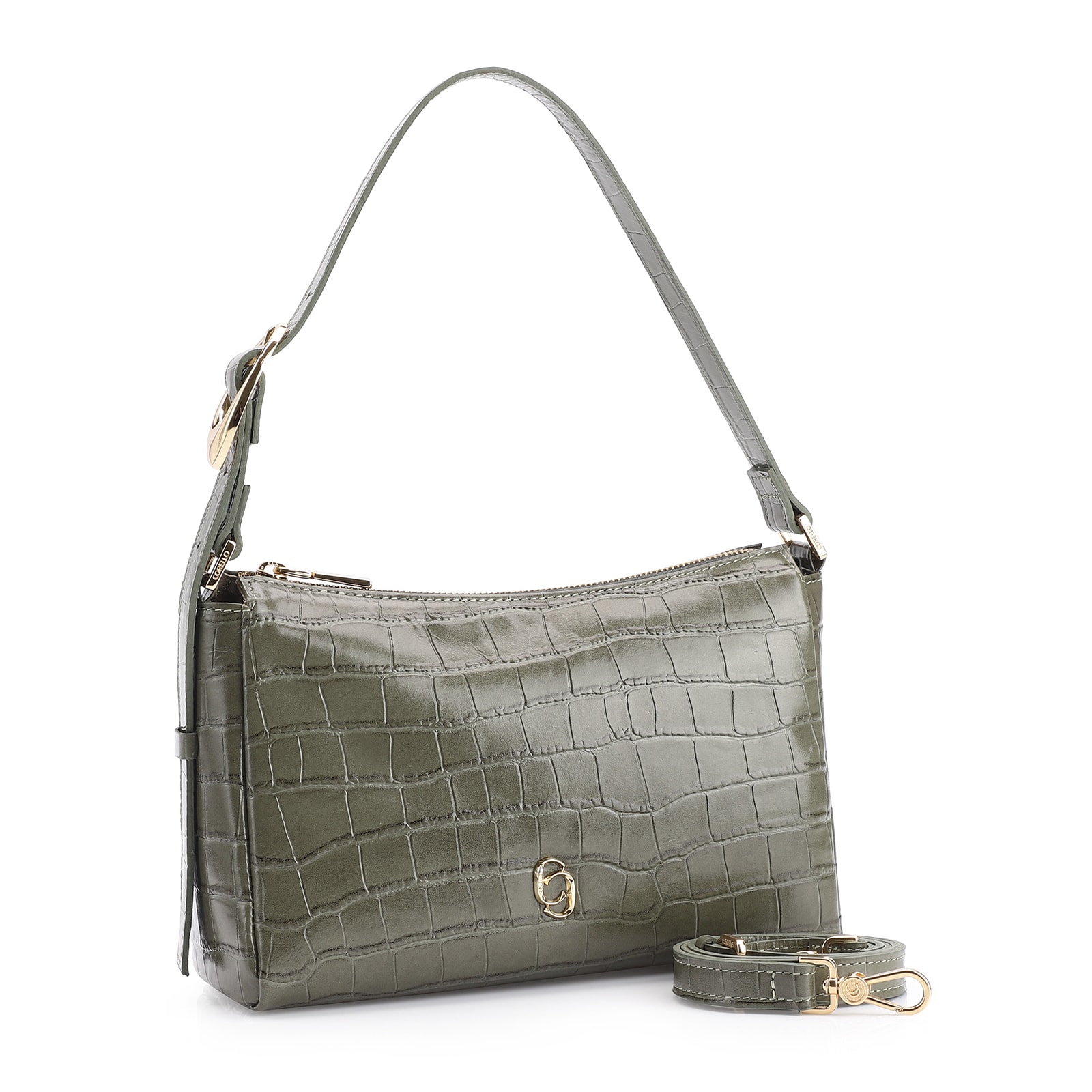 Bolsa De Ombro Fivela Couro Croco Verde