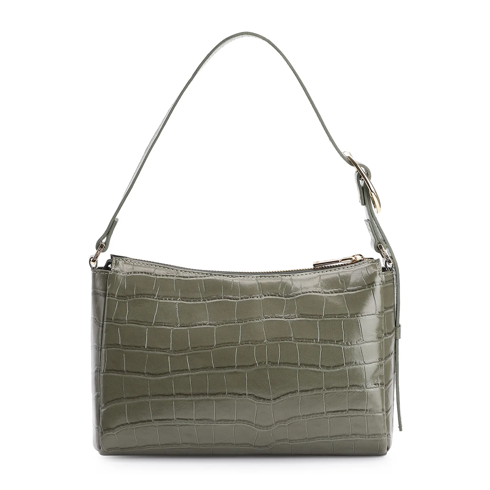 Bolsa De Ombro Fivela Couro Croco Verde