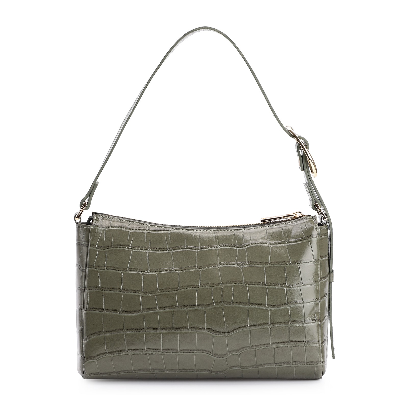 Bolsa De Ombro Fivela Couro Croco Verde