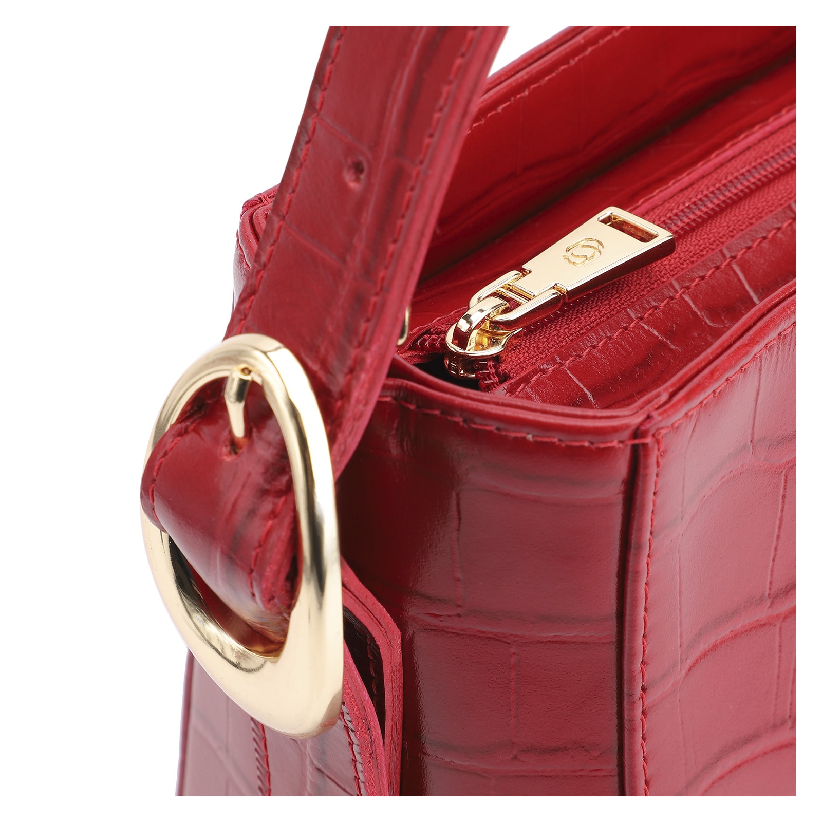Bolsa De Ombro Fivela Couro Croco Vermelho