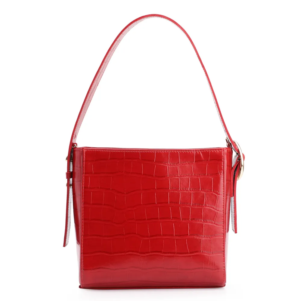 Bolsa De Ombro Fivela Couro Croco Vermelho - imagem 3