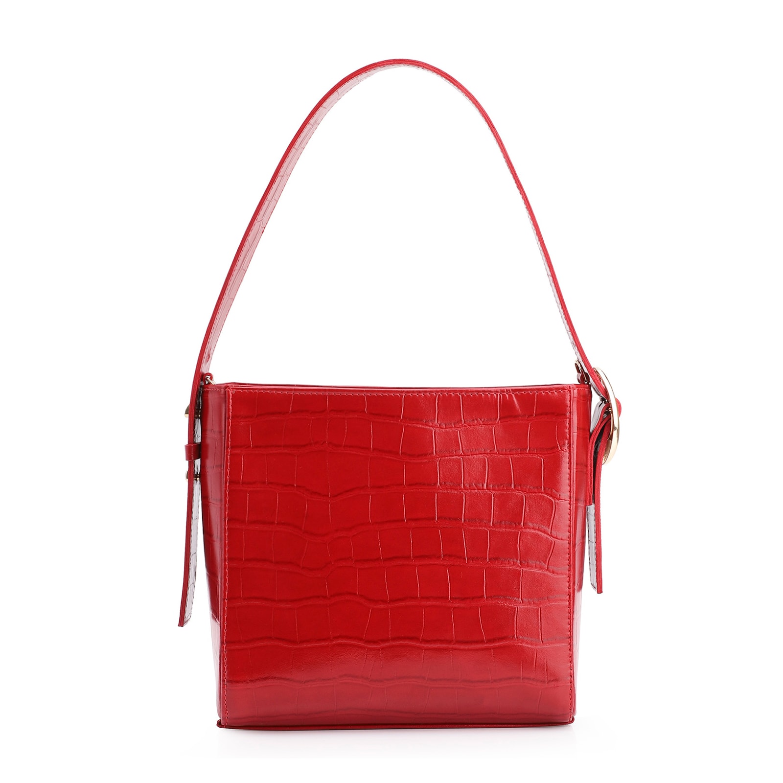 Bolsa De Ombro Fivela Couro Croco Vermelho