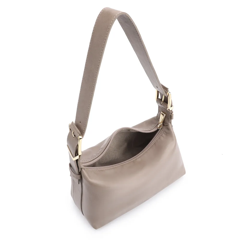 Bolsa De Ombro Fivela Couro Estonado Bege - imagem 4