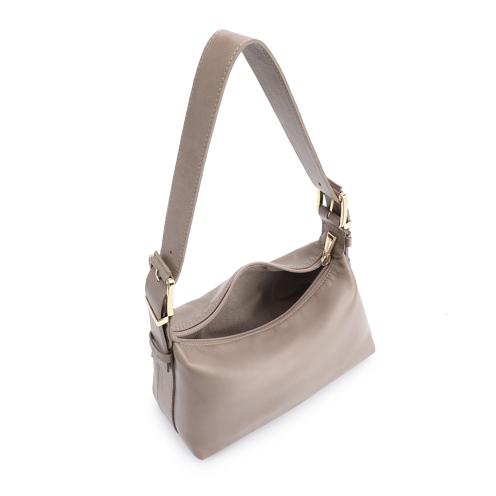 Bolsa De Ombro Fivela Couro Estonado Bege