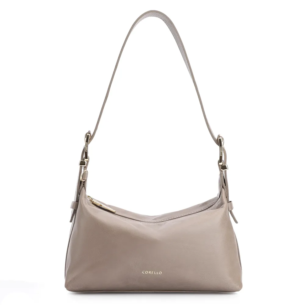 Bolsa De Ombro Fivela Couro Estonado Bege