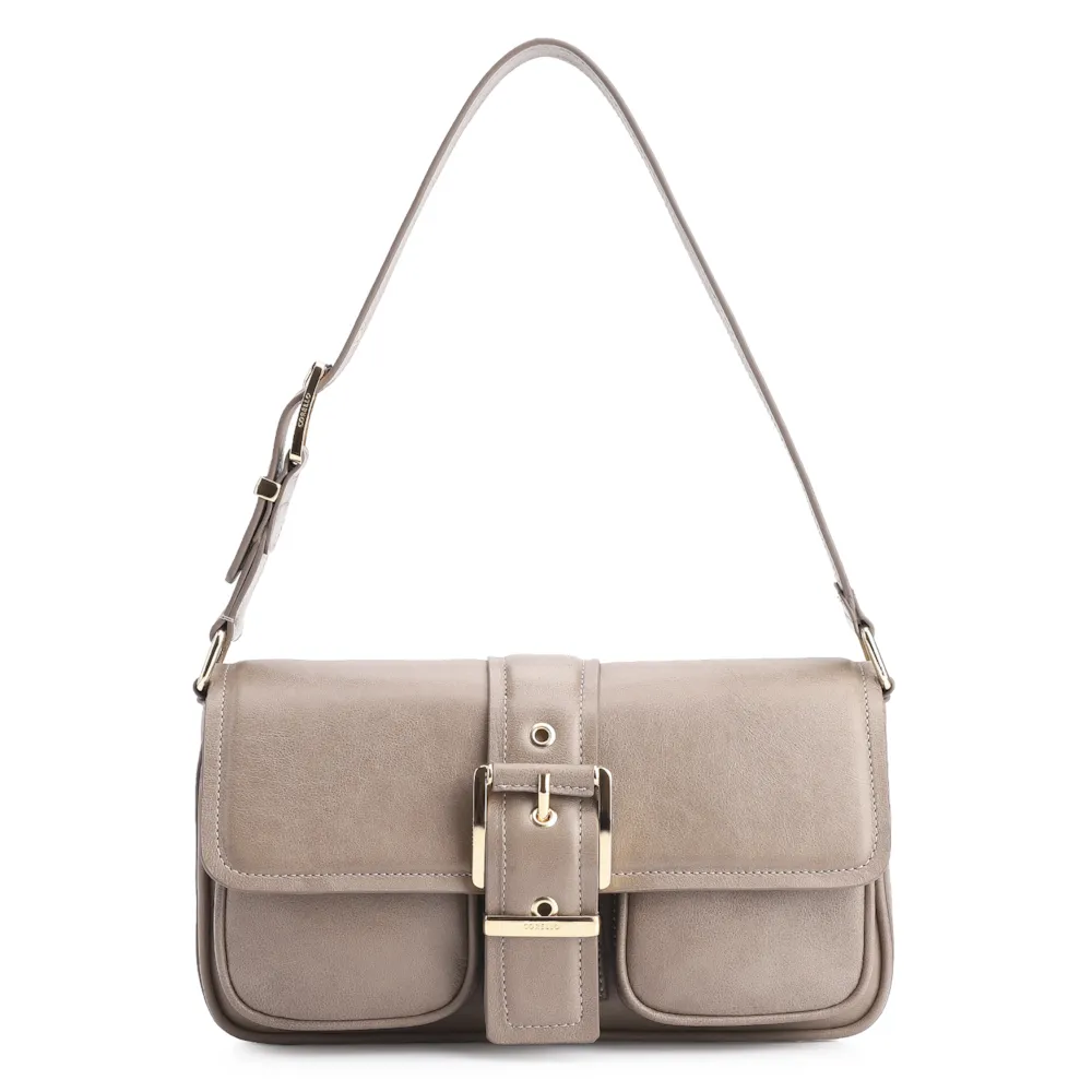 Bolsa De Ombro Fivela Couro Estonado Bege
