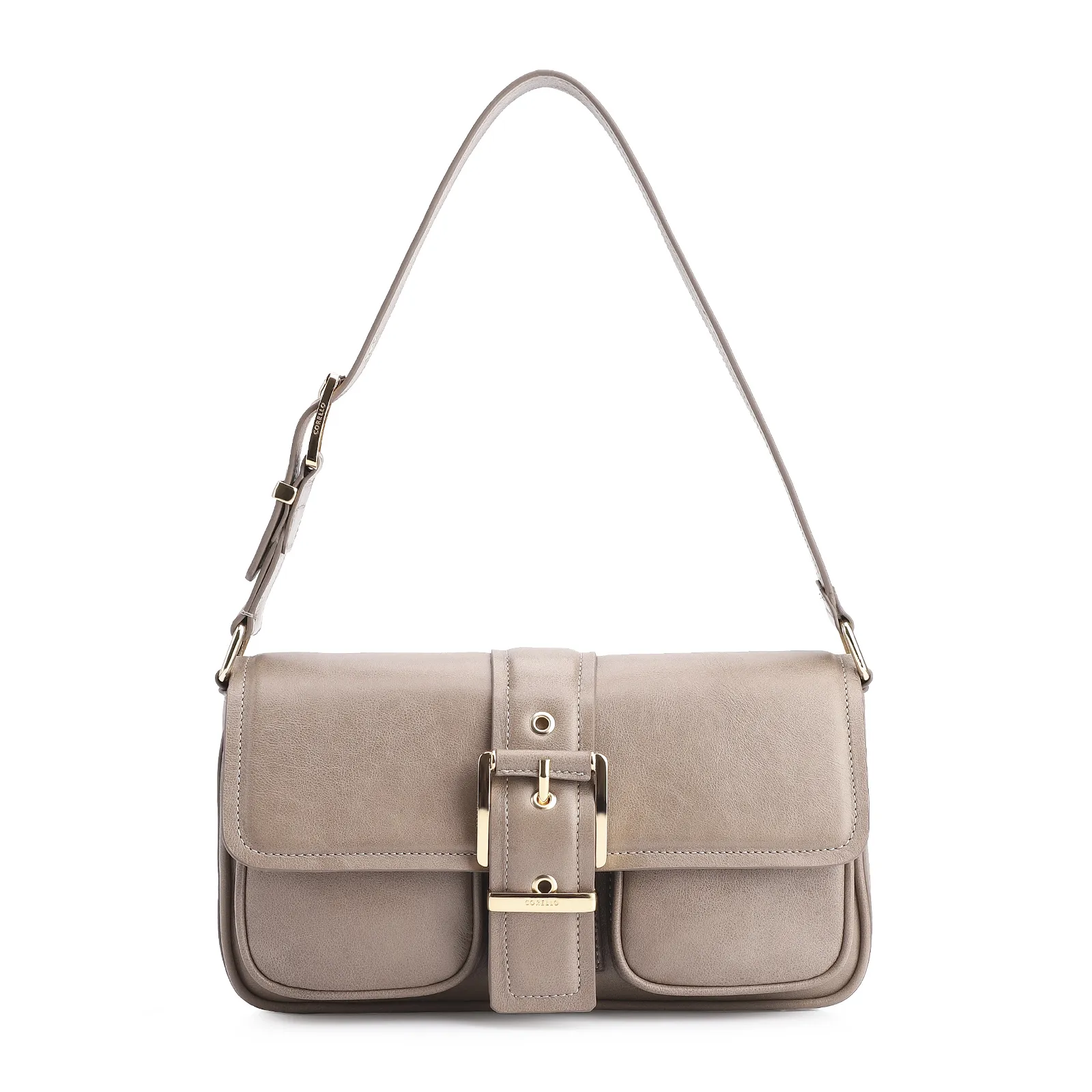 Bolsa De Ombro Fivela Couro Estonado Bege