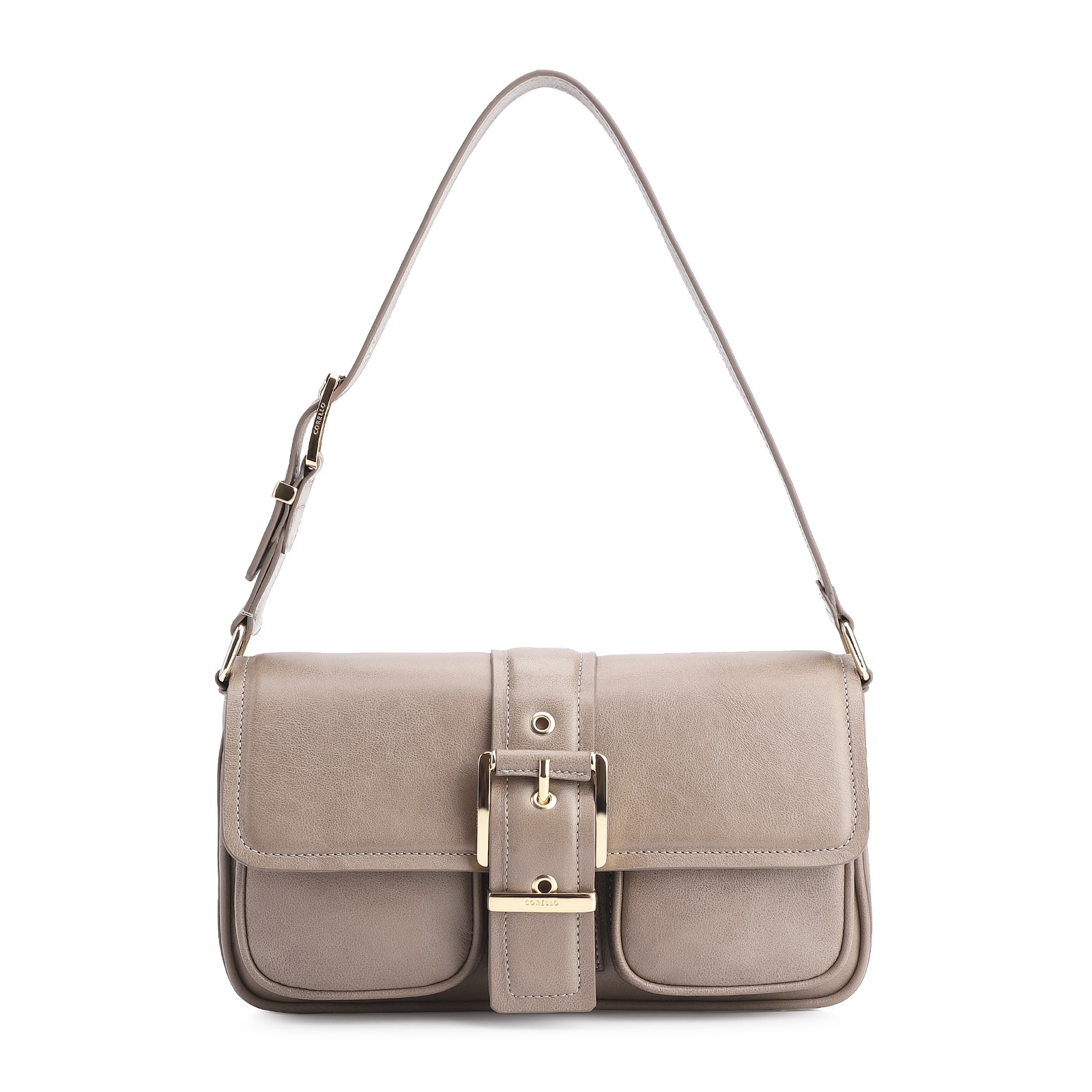 Bolsa De Ombro Fivela Couro Estonado Bege