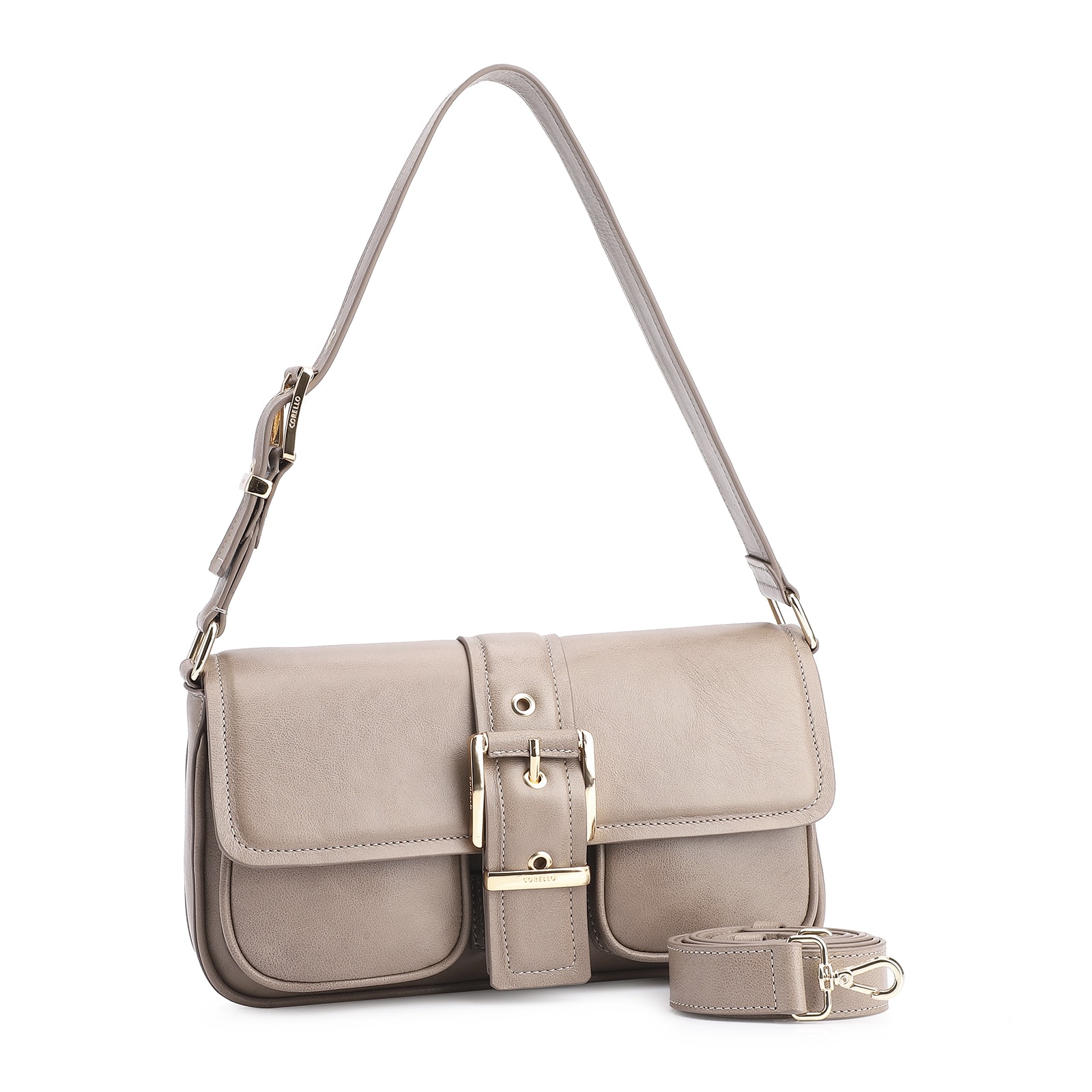 Bolsa De Ombro Fivela Couro Estonado Bege